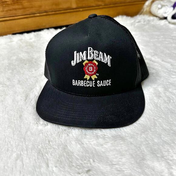Jim Beam BBQ Sauce Snapback Trucker Hat Black Mesh Unisex - Picture 2 of 8